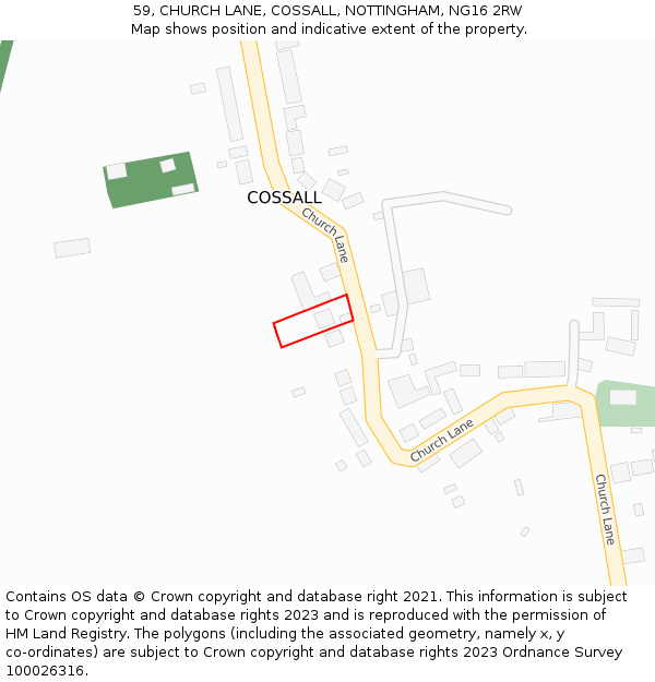 59, CHURCH LANE, COSSALL, NOTTINGHAM, NG16 2RW: Location map and indicative extent of plot