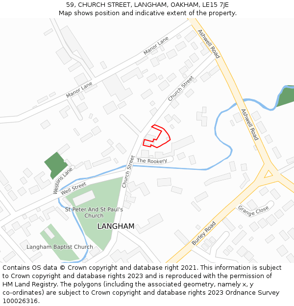 59, CHURCH STREET, LANGHAM, OAKHAM, LE15 7JE: Location map and indicative extent of plot
