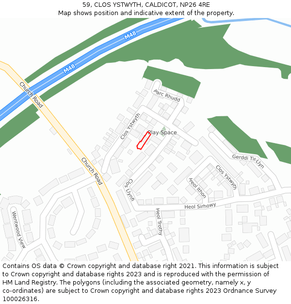 59, CLOS YSTWYTH, CALDICOT, NP26 4RE: Location map and indicative extent of plot
