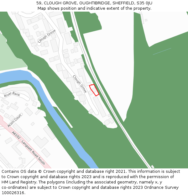 59, CLOUGH GROVE, OUGHTIBRIDGE, SHEFFIELD, S35 0JU: Location map and indicative extent of plot