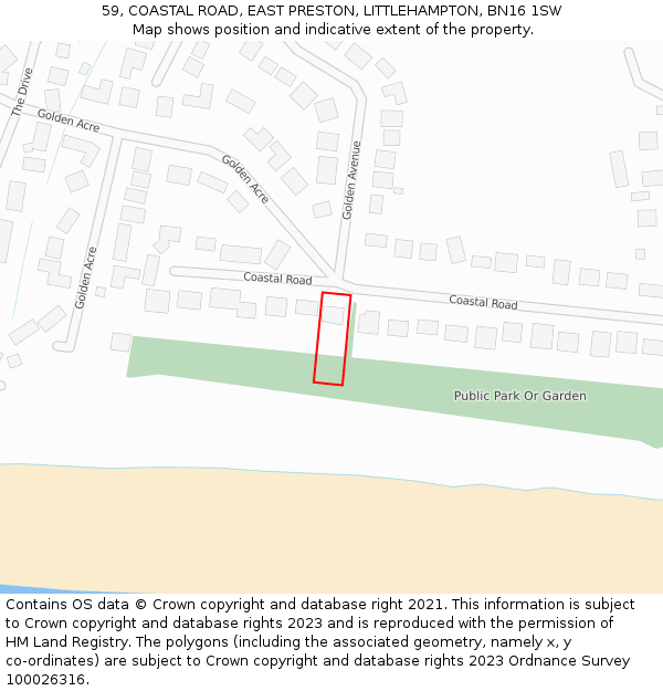 59, COASTAL ROAD, EAST PRESTON, LITTLEHAMPTON, BN16 1SW: Location map and indicative extent of plot