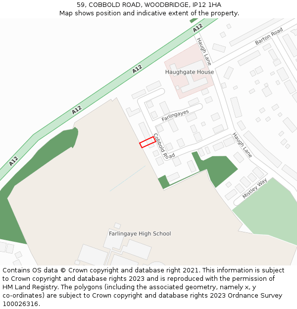 59, COBBOLD ROAD, WOODBRIDGE, IP12 1HA: Location map and indicative extent of plot