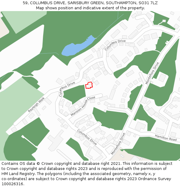 59, COLUMBUS DRIVE, SARISBURY GREEN, SOUTHAMPTON, SO31 7LZ: Location map and indicative extent of plot