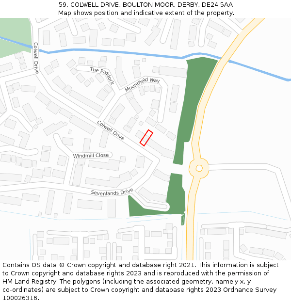 59, COLWELL DRIVE, BOULTON MOOR, DERBY, DE24 5AA: Location map and indicative extent of plot