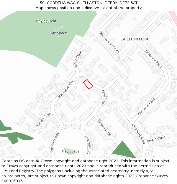 59, CORDELIA WAY, CHELLASTON, DERBY, DE73 5AT: Location map and indicative extent of plot