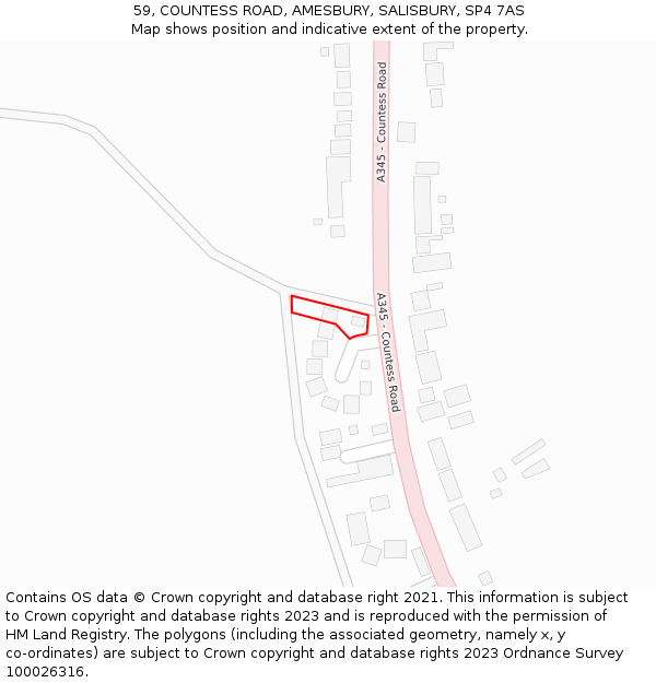 59, COUNTESS ROAD, AMESBURY, SALISBURY, SP4 7AS: Location map and indicative extent of plot