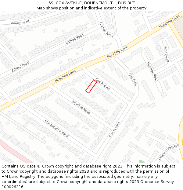 59, COX AVENUE, BOURNEMOUTH, BH9 3LZ: Location map and indicative extent of plot