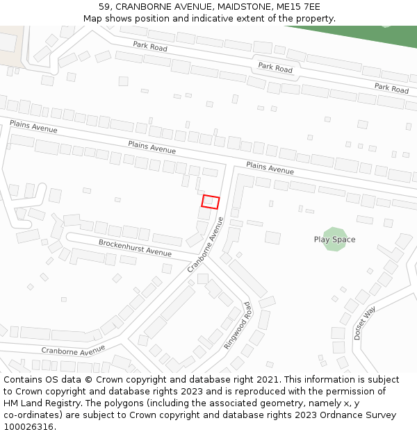 59, CRANBORNE AVENUE, MAIDSTONE, ME15 7EE: Location map and indicative extent of plot