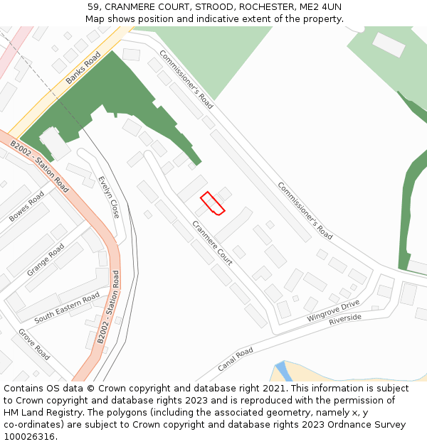 59, CRANMERE COURT, STROOD, ROCHESTER, ME2 4UN: Location map and indicative extent of plot