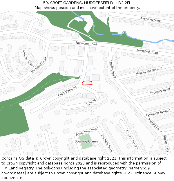 59, CROFT GARDENS, HUDDERSFIELD, HD2 2FL: Location map and indicative extent of plot