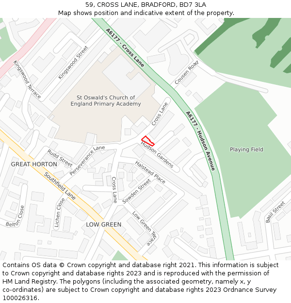 59, CROSS LANE, BRADFORD, BD7 3LA: Location map and indicative extent of plot