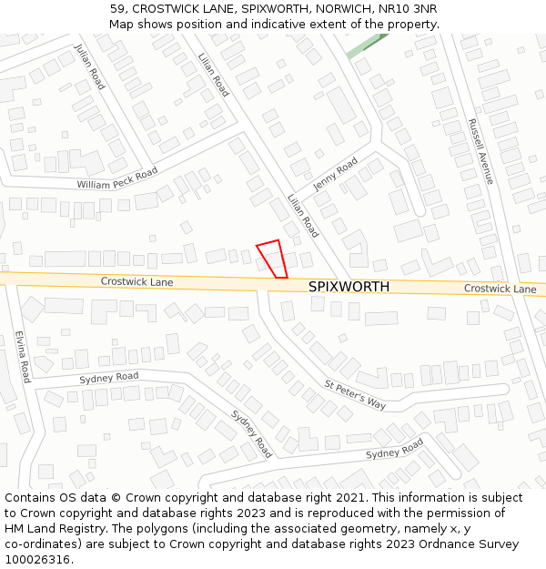 59, CROSTWICK LANE, SPIXWORTH, NORWICH, NR10 3NR: Location map and indicative extent of plot
