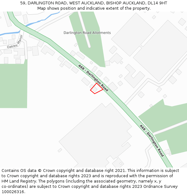 59, DARLINGTON ROAD, WEST AUCKLAND, BISHOP AUCKLAND, DL14 9HT: Location map and indicative extent of plot