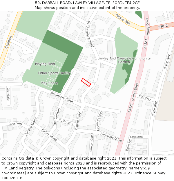 59, DARRALL ROAD, LAWLEY VILLAGE, TELFORD, TF4 2GF: Location map and indicative extent of plot