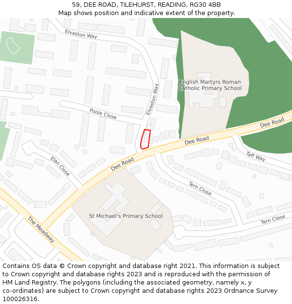 59, DEE ROAD, TILEHURST, READING, RG30 4BB: Location map and indicative extent of plot