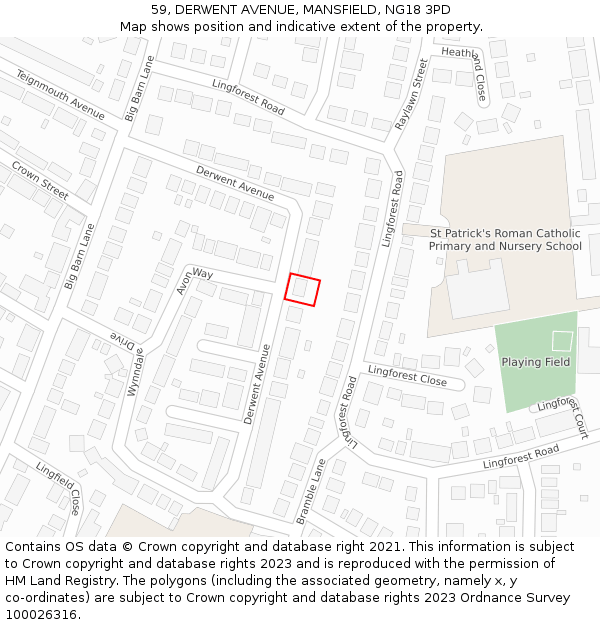 59, DERWENT AVENUE, MANSFIELD, NG18 3PD: Location map and indicative extent of plot