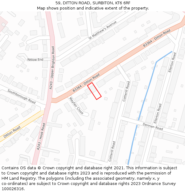 59, DITTON ROAD, SURBITON, KT6 6RF: Location map and indicative extent of plot