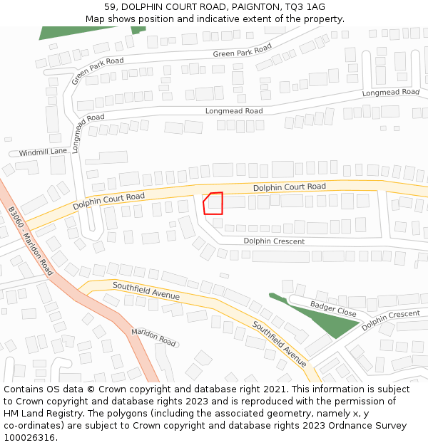 59, DOLPHIN COURT ROAD, PAIGNTON, TQ3 1AG: Location map and indicative extent of plot