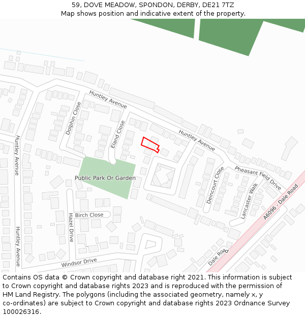 59, DOVE MEADOW, SPONDON, DERBY, DE21 7TZ: Location map and indicative extent of plot