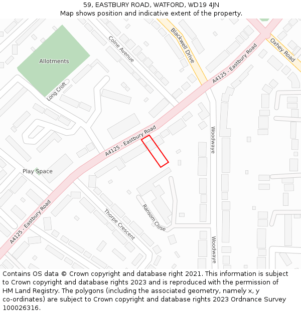 59, EASTBURY ROAD, WATFORD, WD19 4JN: Location map and indicative extent of plot