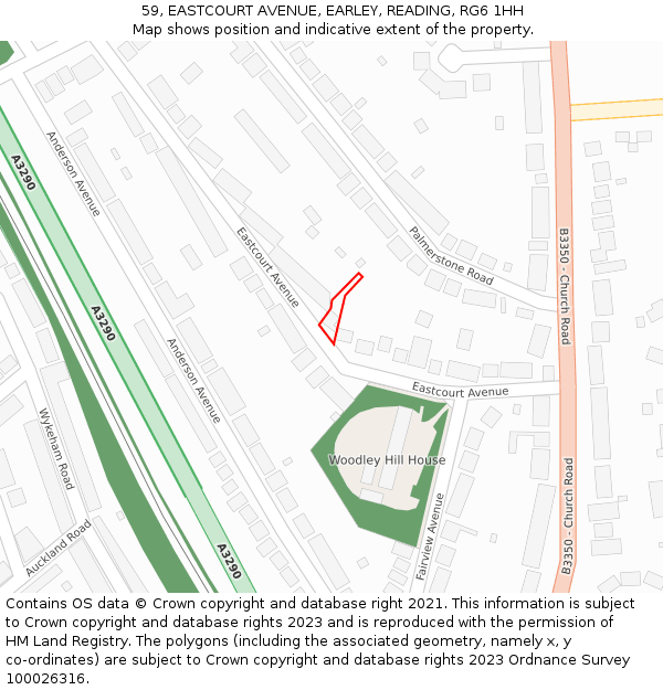 59, EASTCOURT AVENUE, EARLEY, READING, RG6 1HH: Location map and indicative extent of plot