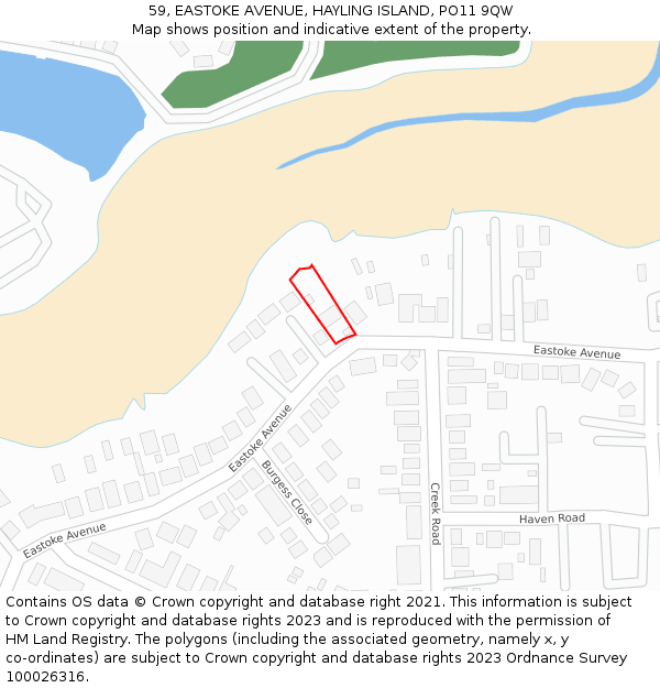 59, EASTOKE AVENUE, HAYLING ISLAND, PO11 9QW: Location map and indicative extent of plot