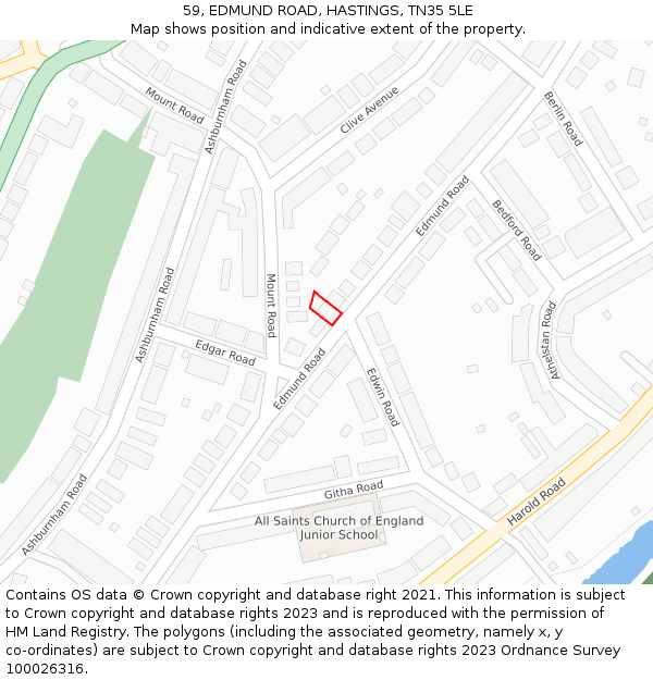 59, EDMUND ROAD, HASTINGS, TN35 5LE: Location map and indicative extent of plot