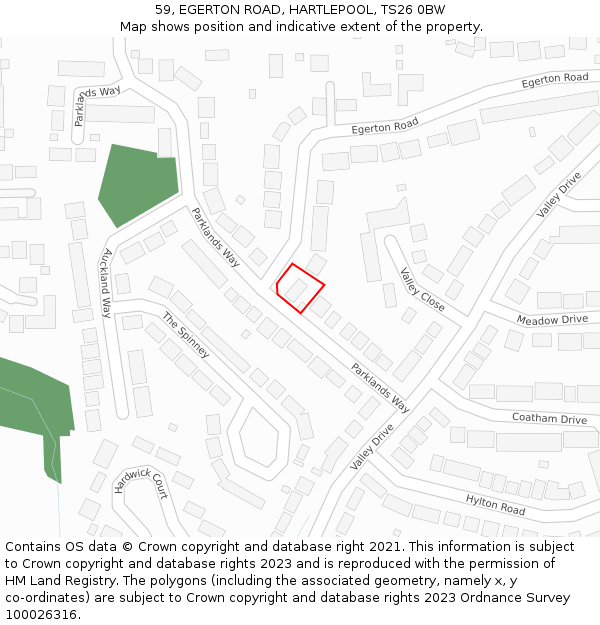 59, EGERTON ROAD, HARTLEPOOL, TS26 0BW: Location map and indicative extent of plot