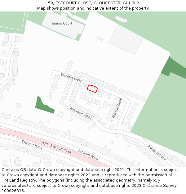 59, ESTCOURT CLOSE, GLOUCESTER, GL1 3LP: Location map and indicative extent of plot