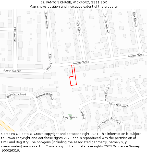 59, FANTON CHASE, WICKFORD, SS11 8QX: Location map and indicative extent of plot