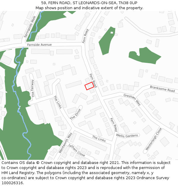 59, FERN ROAD, ST LEONARDS-ON-SEA, TN38 0UP: Location map and indicative extent of plot