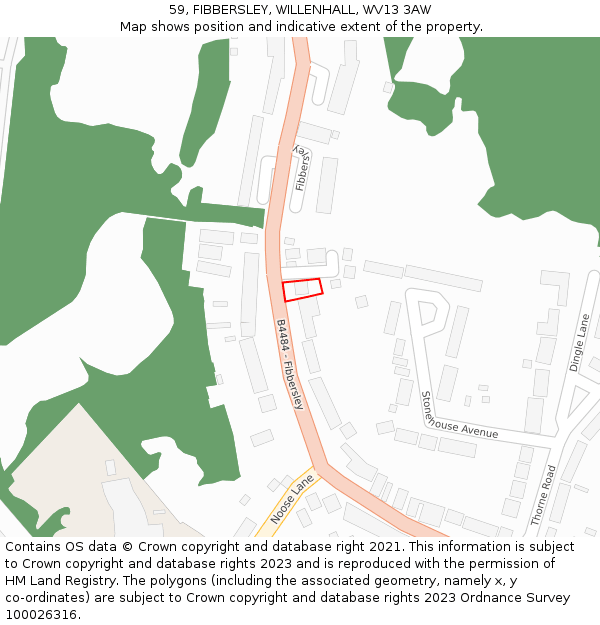 59, FIBBERSLEY, WILLENHALL, WV13 3AW: Location map and indicative extent of plot