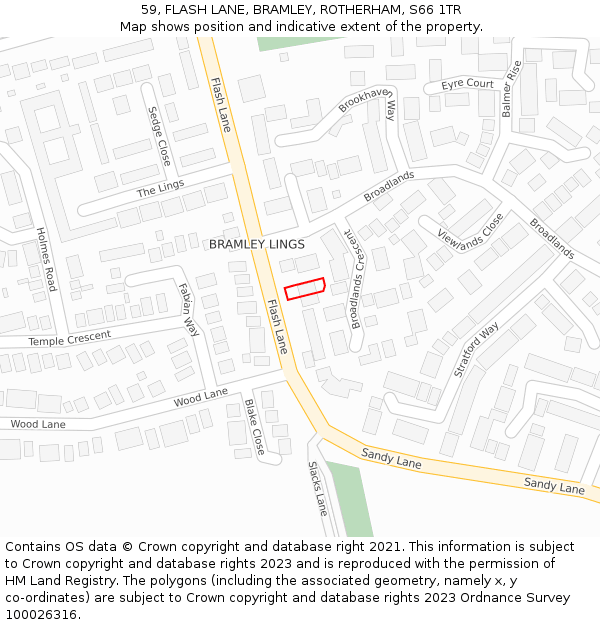 59, FLASH LANE, BRAMLEY, ROTHERHAM, S66 1TR: Location map and indicative extent of plot