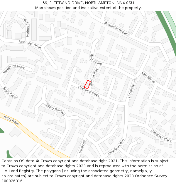 59, FLEETWIND DRIVE, NORTHAMPTON, NN4 0SU: Location map and indicative extent of plot