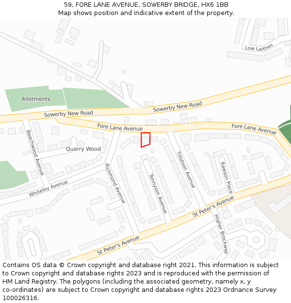 59, FORE LANE AVENUE, SOWERBY BRIDGE, HX6 1BB: Location map and indicative extent of plot