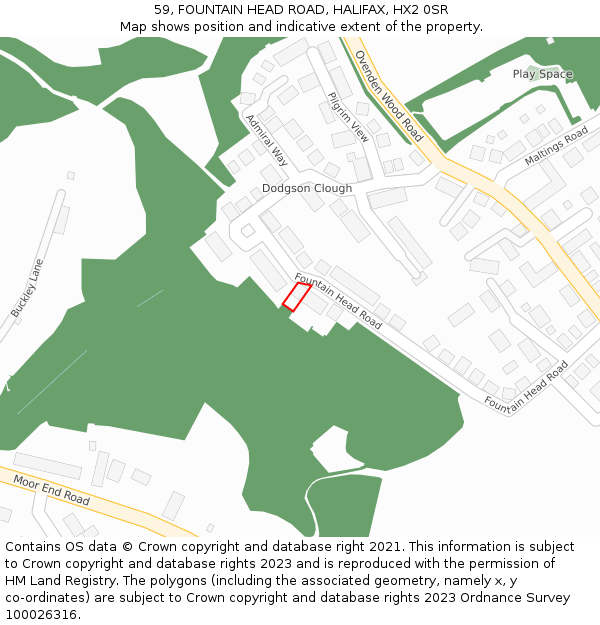59, FOUNTAIN HEAD ROAD, HALIFAX, HX2 0SR: Location map and indicative extent of plot