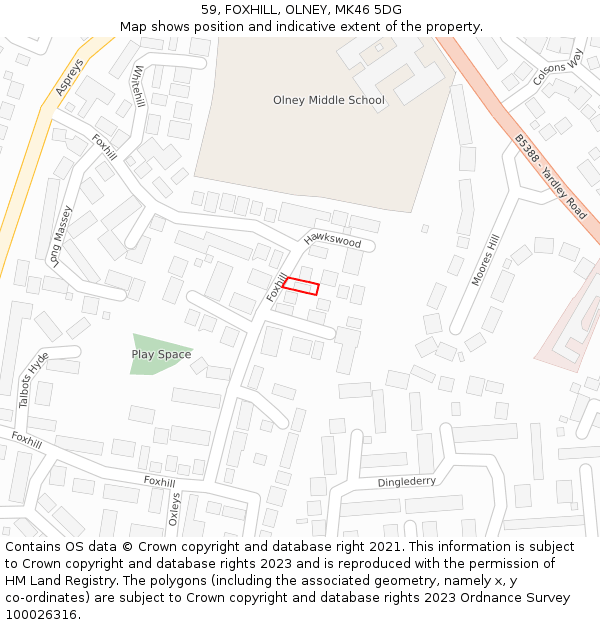 59, FOXHILL, OLNEY, MK46 5DG: Location map and indicative extent of plot