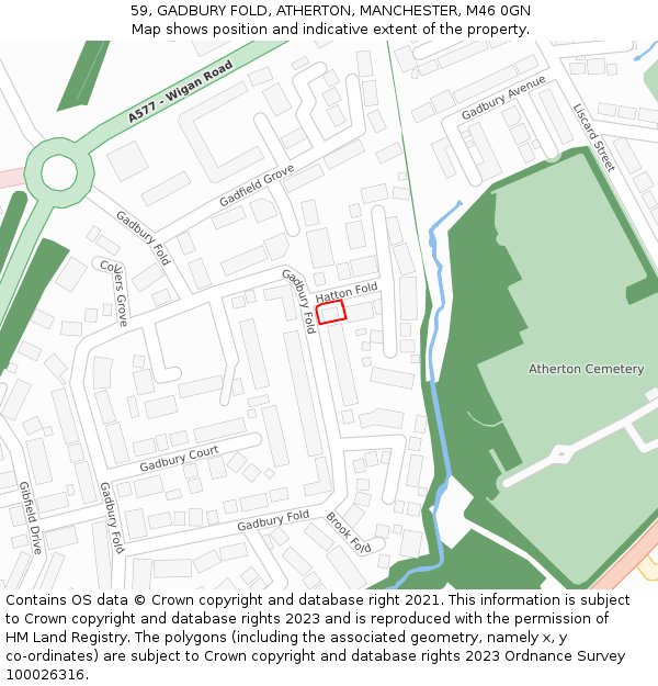 59, GADBURY FOLD, ATHERTON, MANCHESTER, M46 0GN: Location map and indicative extent of plot