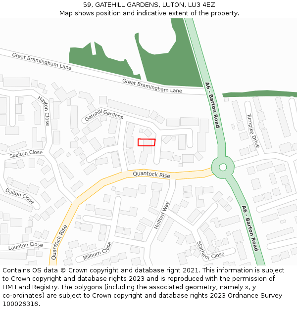 59, GATEHILL GARDENS, LUTON, LU3 4EZ: Location map and indicative extent of plot