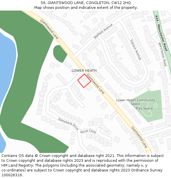 59, GIANTSWOOD LANE, CONGLETON, CW12 2HQ: Location map and indicative extent of plot