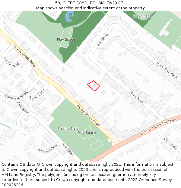 59, GLEBE ROAD, EGHAM, TW20 8BU: Location map and indicative extent of plot