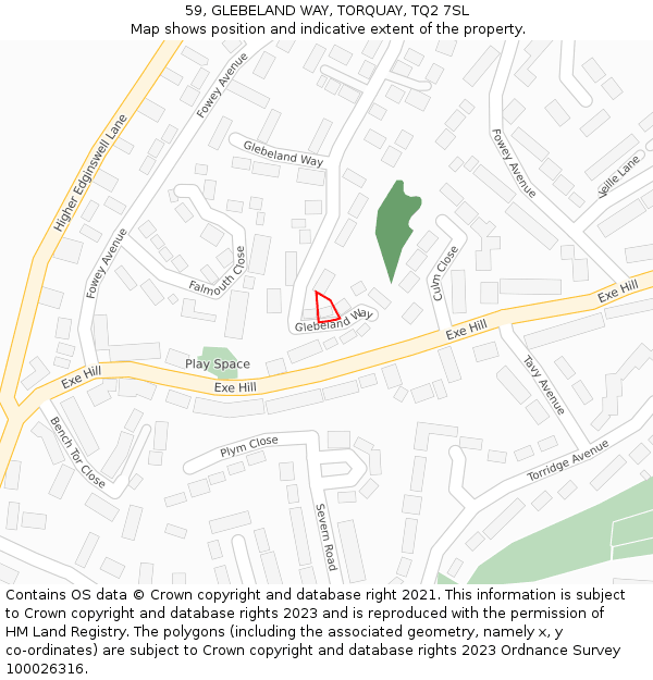 59, GLEBELAND WAY, TORQUAY, TQ2 7SL: Location map and indicative extent of plot
