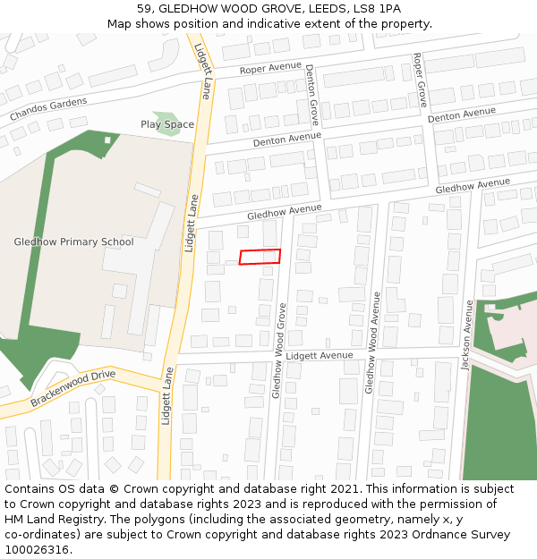 59, GLEDHOW WOOD GROVE, LEEDS, LS8 1PA: Location map and indicative extent of plot