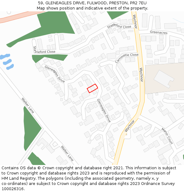 59, GLENEAGLES DRIVE, FULWOOD, PRESTON, PR2 7EU: Location map and indicative extent of plot