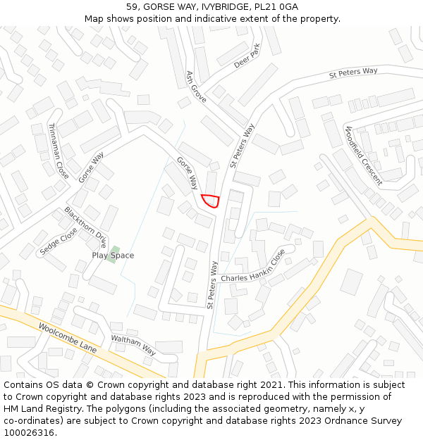59, GORSE WAY, IVYBRIDGE, PL21 0GA: Location map and indicative extent of plot