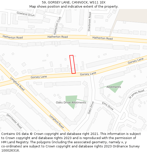 59, GORSEY LANE, CANNOCK, WS11 1EX: Location map and indicative extent of plot