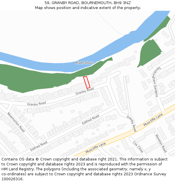 59, GRANBY ROAD, BOURNEMOUTH, BH9 3NZ: Location map and indicative extent of plot