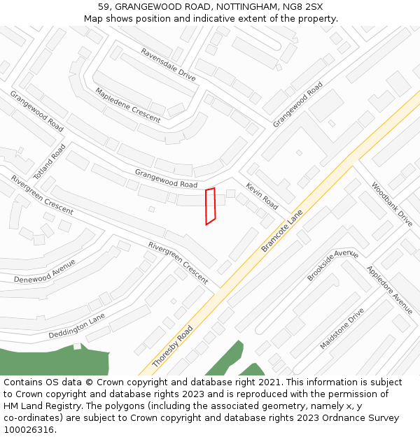 59, GRANGEWOOD ROAD, NOTTINGHAM, NG8 2SX: Location map and indicative extent of plot