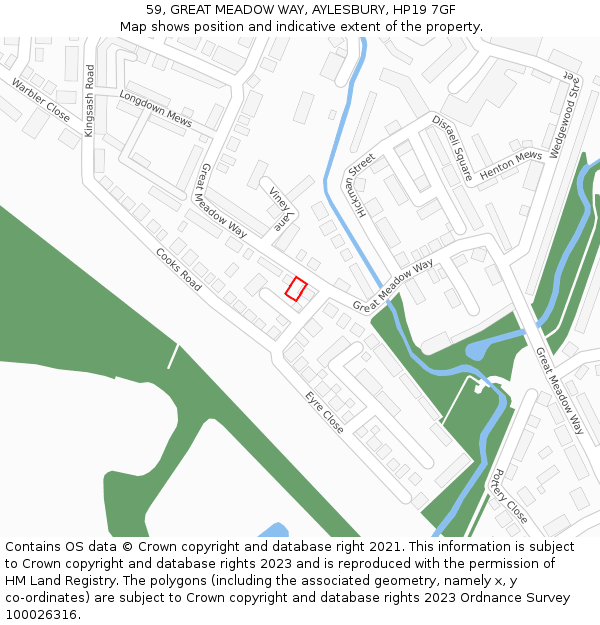 59, GREAT MEADOW WAY, AYLESBURY, HP19 7GF: Location map and indicative extent of plot
