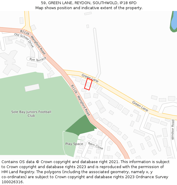 59, GREEN LANE, REYDON, SOUTHWOLD, IP18 6PD: Location map and indicative extent of plot